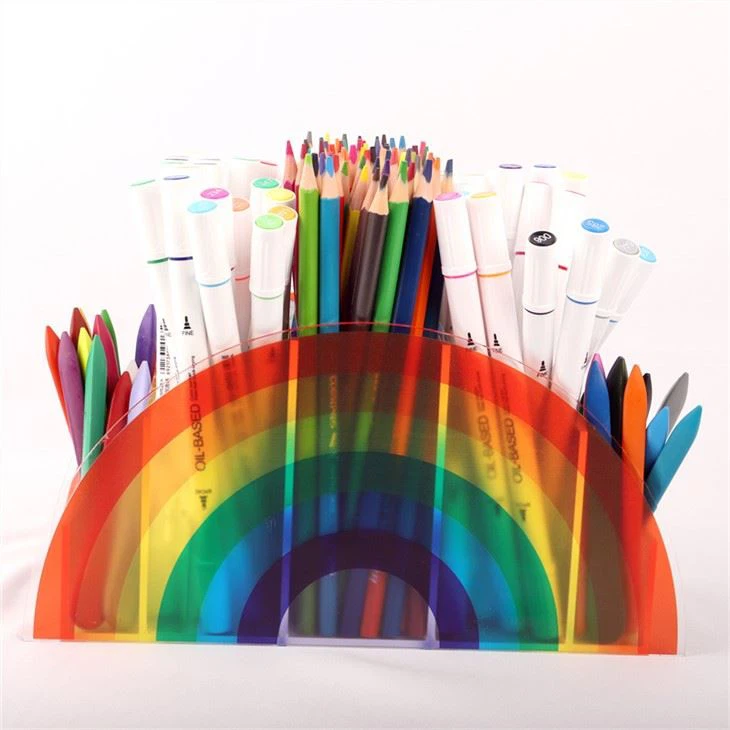 Rainbow Color Acrylic Pen Holder Stationery For Desk