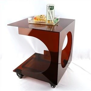 Bàn sofa acrylic trà tối với bánh xe cho phòng khách